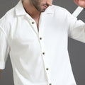 White Cuban Collar Corduroy Shirt  | H-201