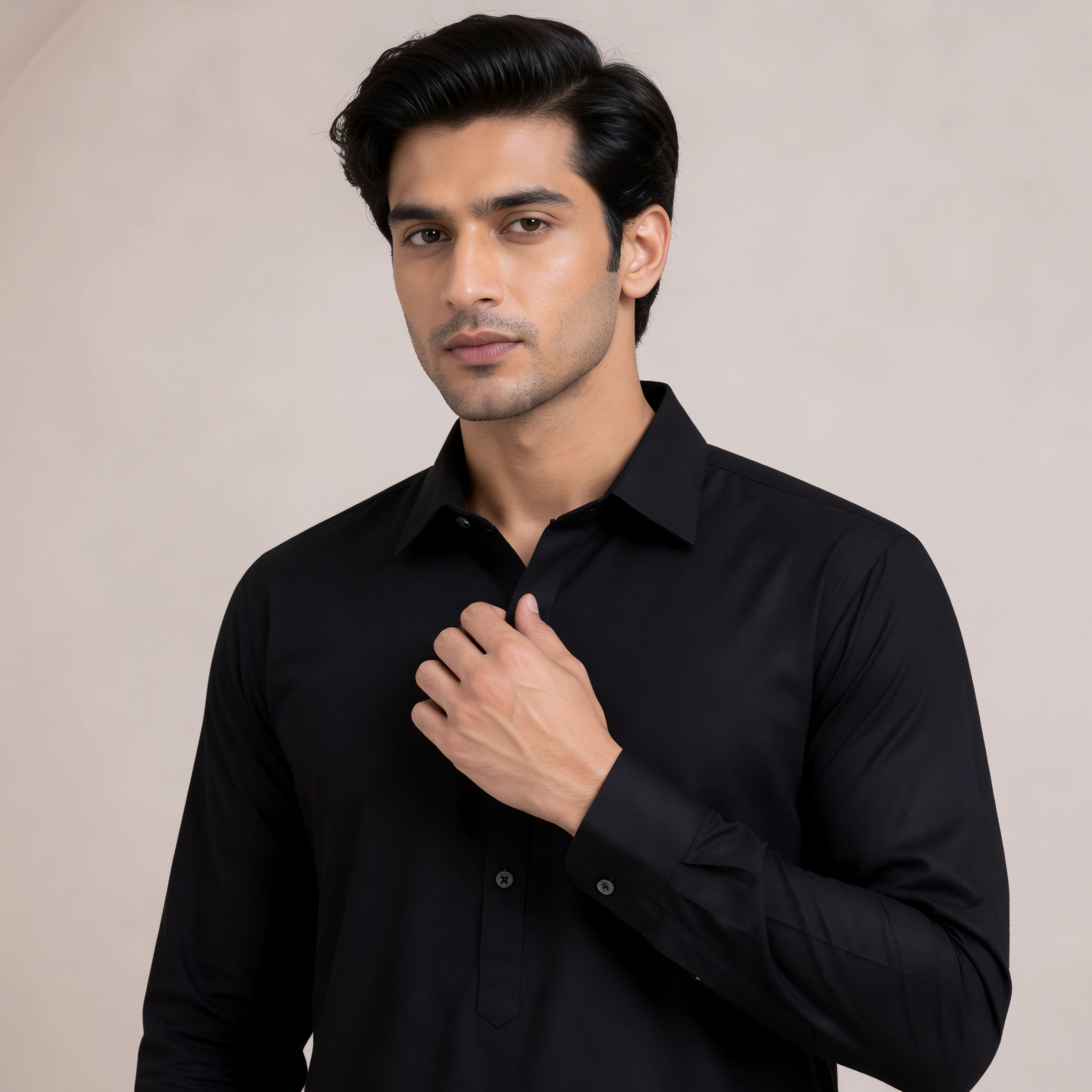 Classic Black Panjabi & Pajama Full Kabli Set | P-0045