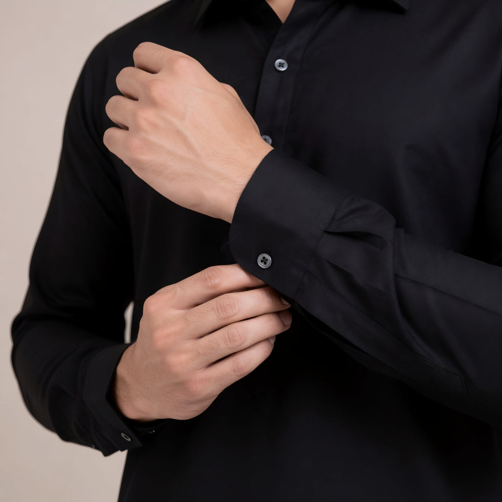 Classic Black Panjabi & Pajama Full Kabli Set | P-0045
