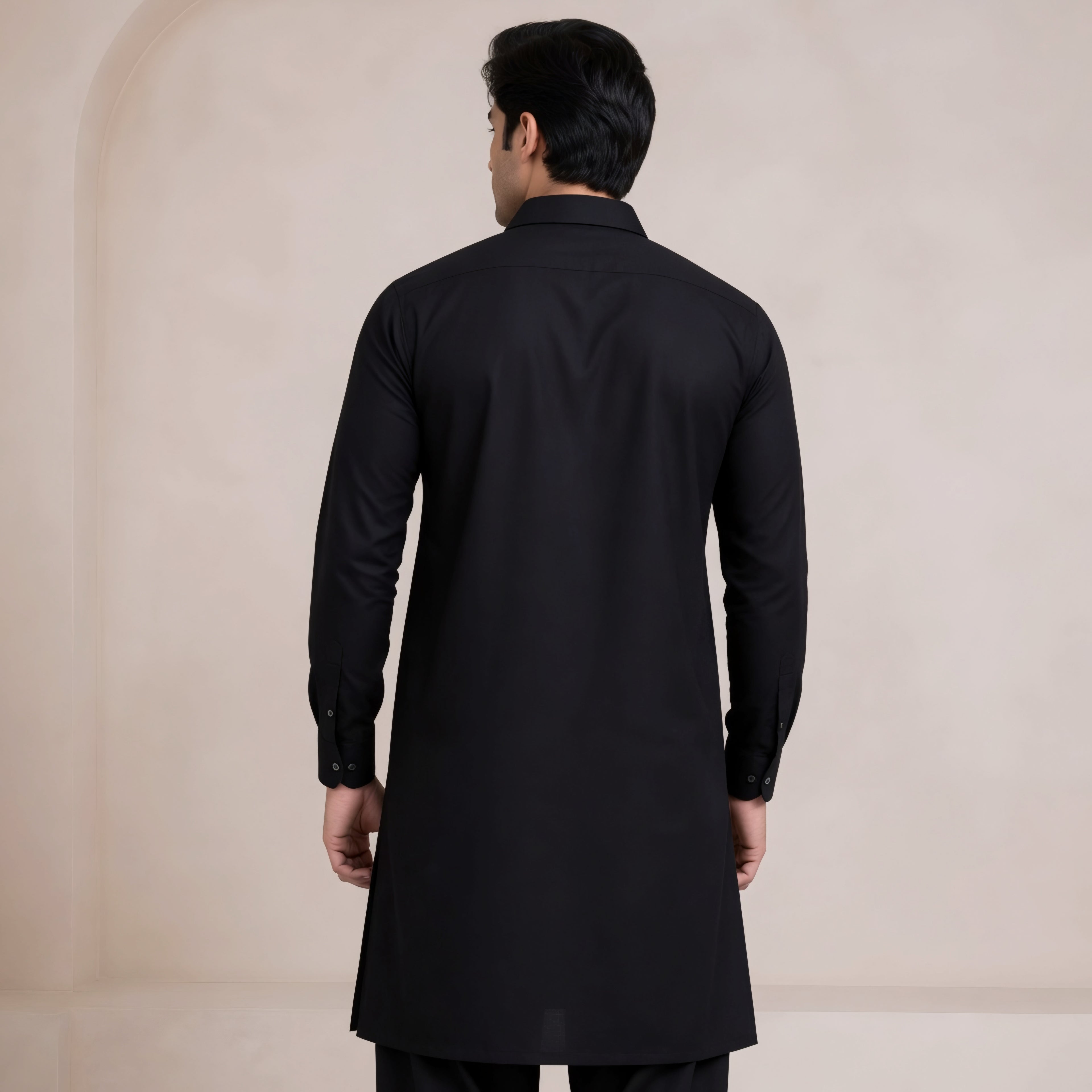 Classic Black Panjabi & Pajama Full Kabli Set | P-0045