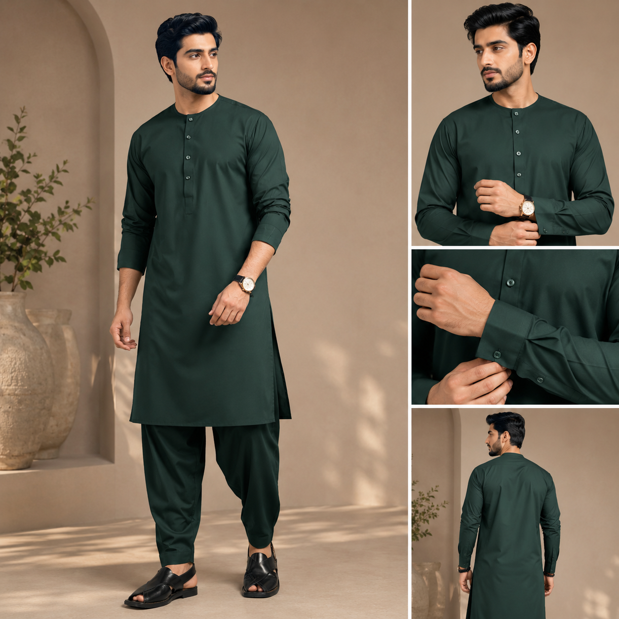 Classic Bottle Green - 90s Panjabi Set | P-0010